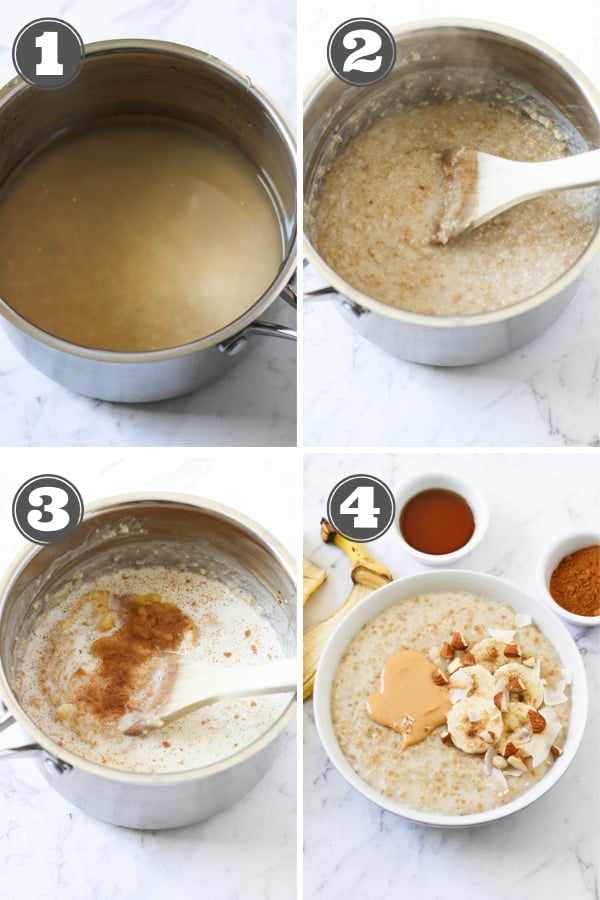 step by step photos on how to make banana maple steel cut oats