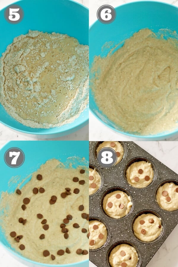step by step on how to make healthy banana chocolate chip muffins