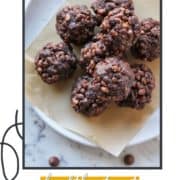 choc truffles piled on a plate with text overlay "healthy chocolate crackles".