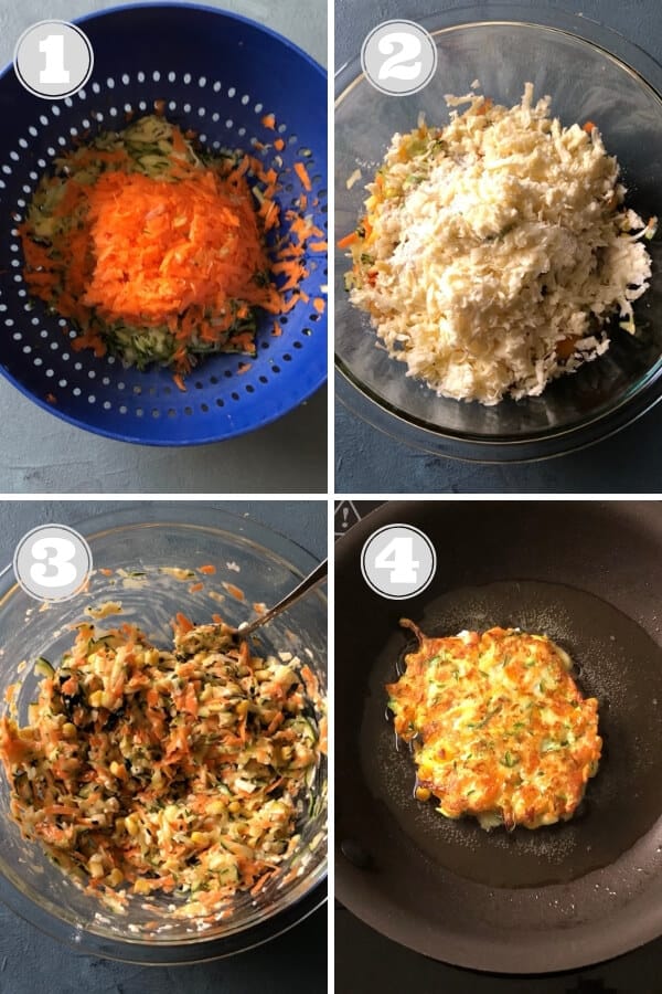 step by step images for how to make zucchini haloumi fritters
