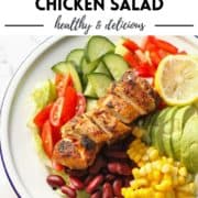 salad on a plate with text overlay "easy mexican chicken salad".