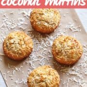 banana coconut muffins laid out on baking paper.