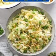 salad in a large grey bowl with text overlay "cabbage & noodle salad".