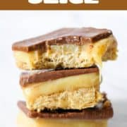 caramel slices in a stack.