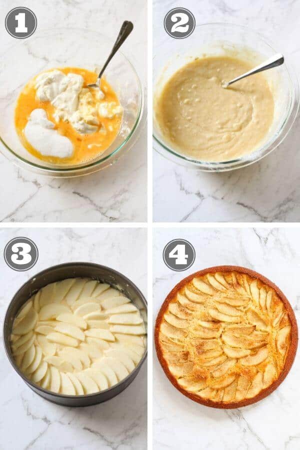 step by step photo instructions on how to make apple cake.