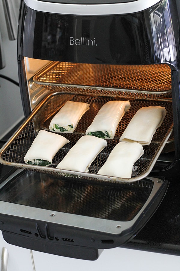 spinach ricotta rolls in an air fryer.