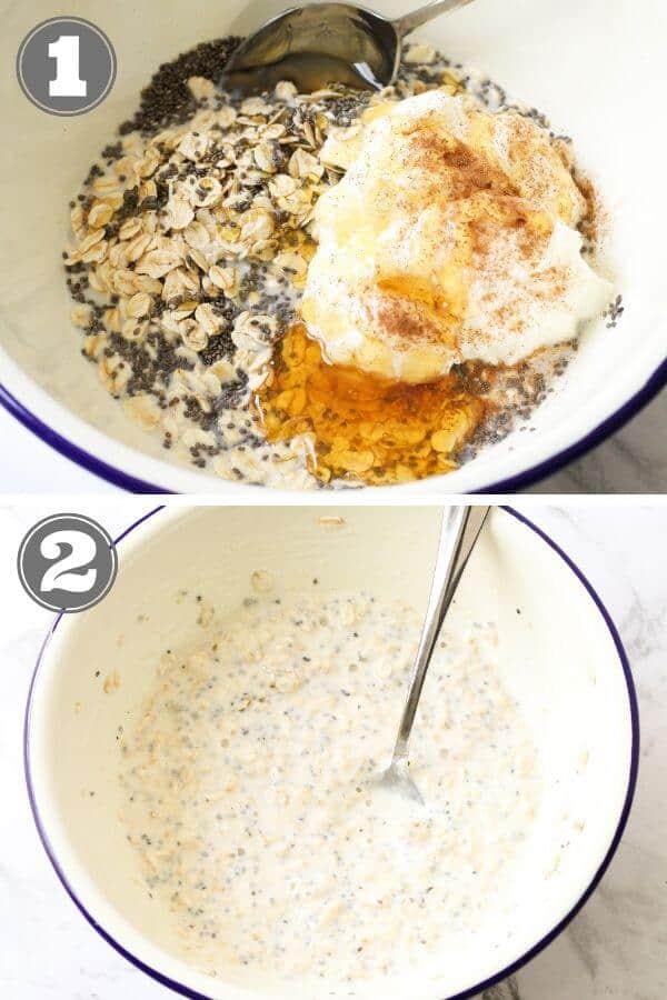 step by step photo instructions on how to make healthy overnight oats.