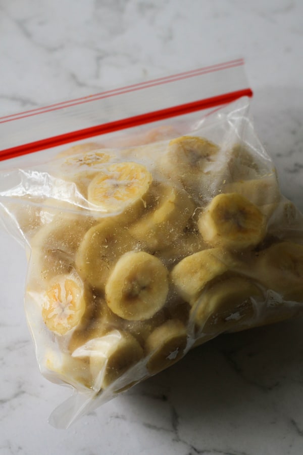 banana slices in a ziplock bag.