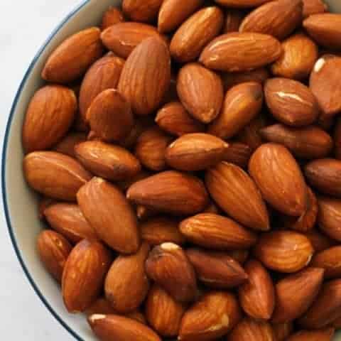 dry roasted almonds in a small bowl.