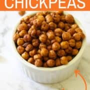 crispy chickpeas in a white bowl.