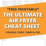 Image of a chat with text overlay "The ultimate air fryer cooking chart".