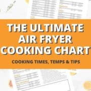 Image of a chat with text overlay "The ultimate air fryer cooking chart".