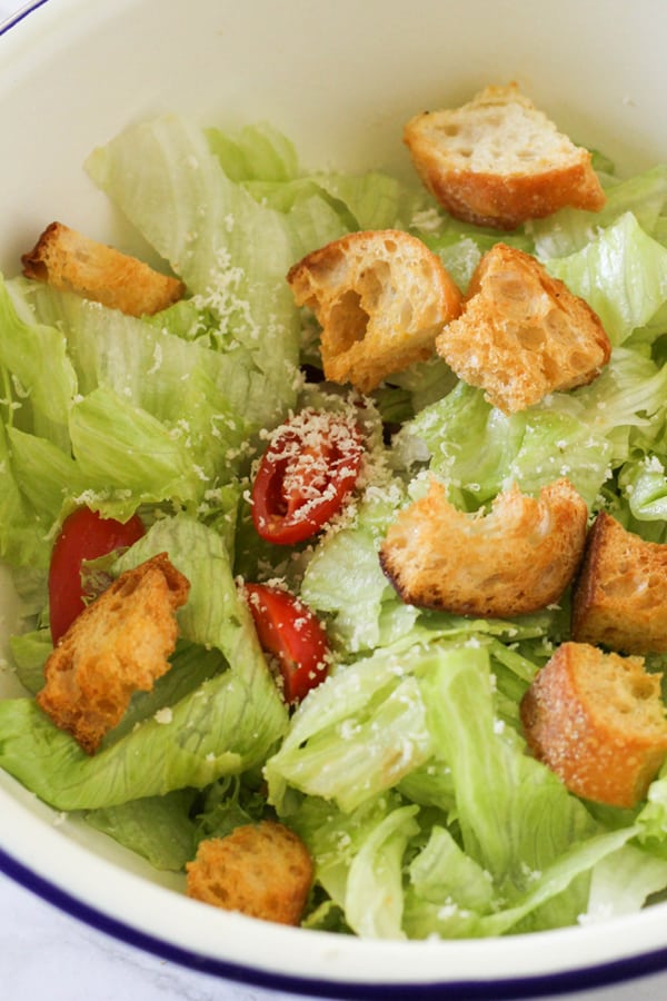 croutons in a salad bowl.