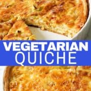 vegetarian quiche in a white quiche dish.