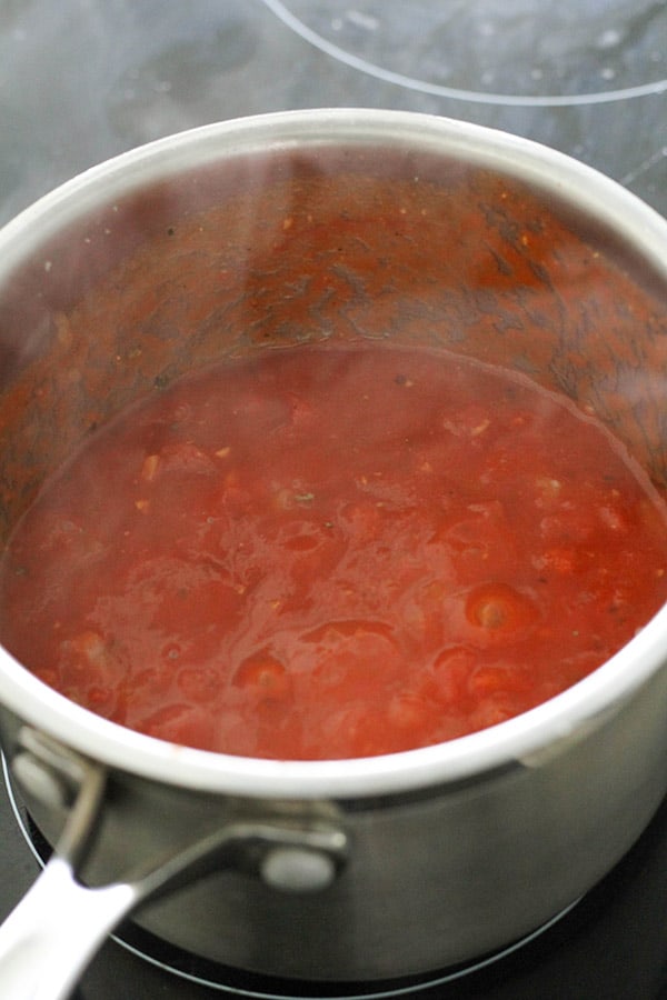 tomato sauce in saucepan