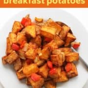 image of finished dish with text overlay "air fryer breakfast potatoes".