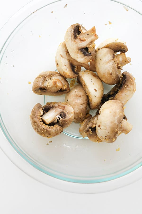 mushrooms in a glass bowl.