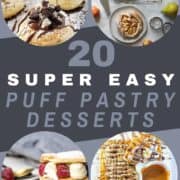 multiple images of desserts with text overlay "20 super easy puff pastry desserts".