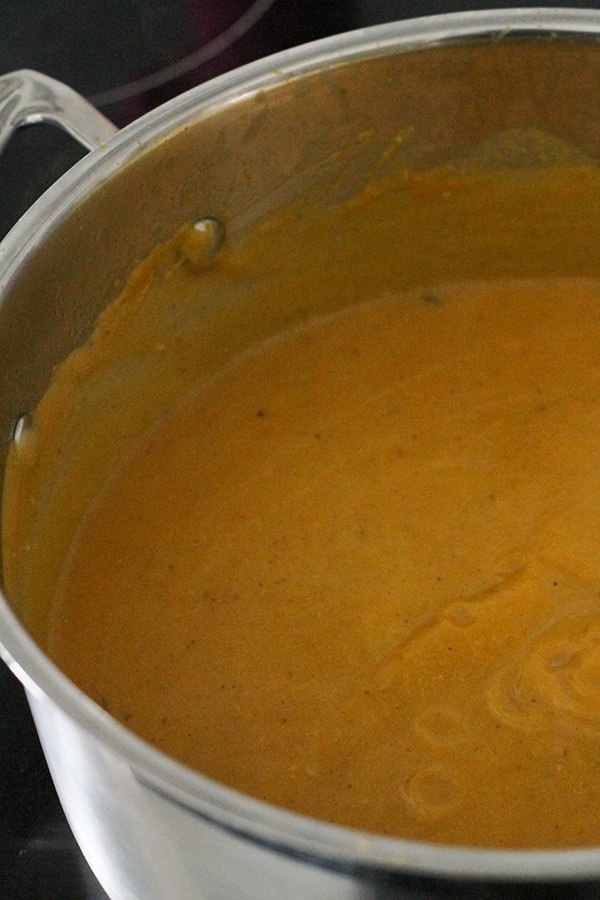 pumpkin and cauliflower soup in a large pot.