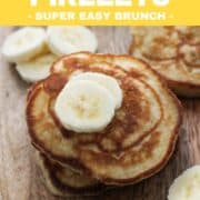 mini pancakes stacked on top of each other on a wooden board with text overlay "banana pikelets".