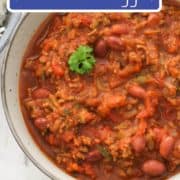 a bowl of chilli with text overlay "chilli con carne with hidden veggies".