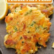 fritters on a baking tray with text overlay "quick & easy vegetable fritters".