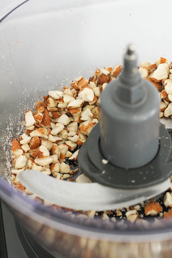 chopped almonds in a food processor.