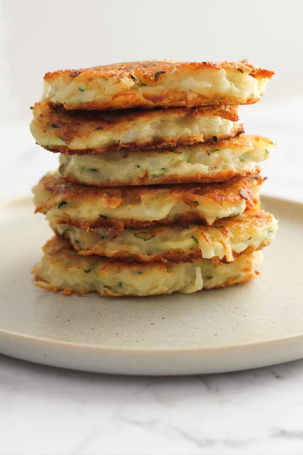 stack of potato fritters on a plate.