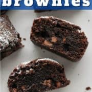 chocolate brownies on a white plate with text overlay "air fryer brownies".