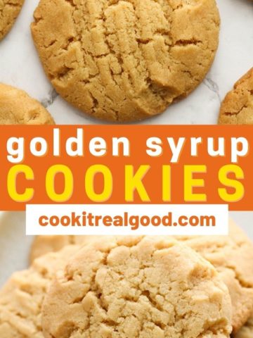 cookies in a stack with text overlay "golden syrup cookies".