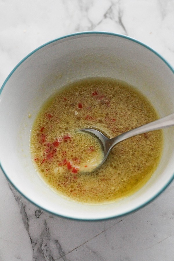 salad dressing in a bowl.