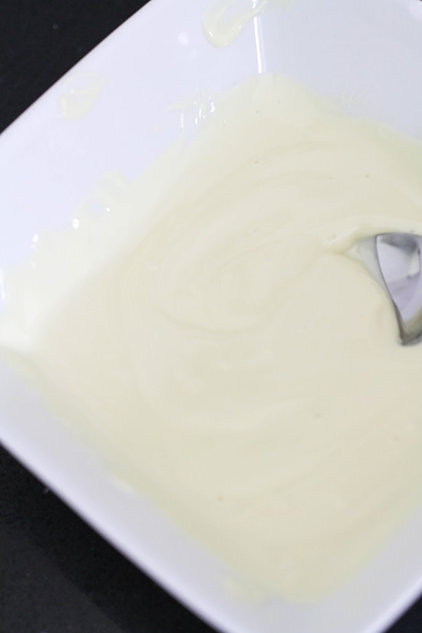 white chocolate melted in a bowl.