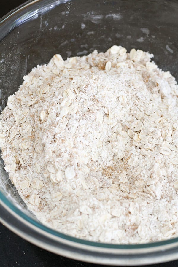 flour and sugar in a glass bowl.
