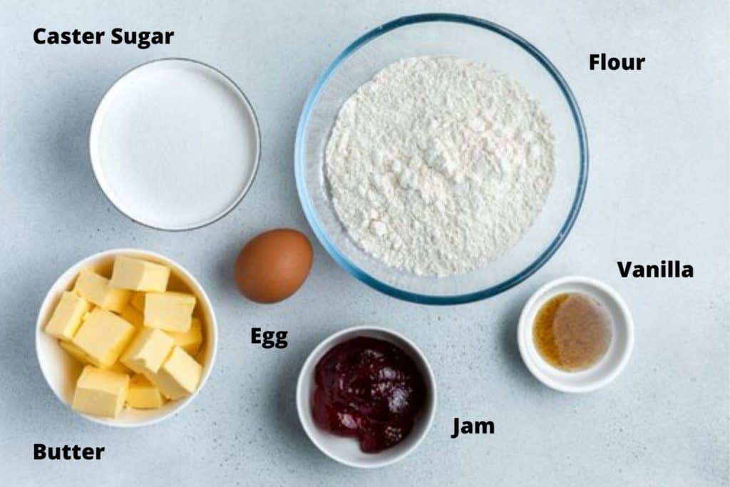 jam drop ingredients on a white background.