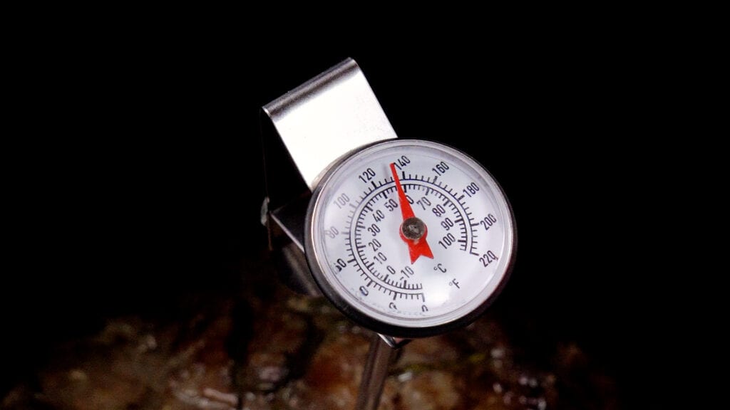 Checking the temperature of the Roast Beef with a meat thermometer